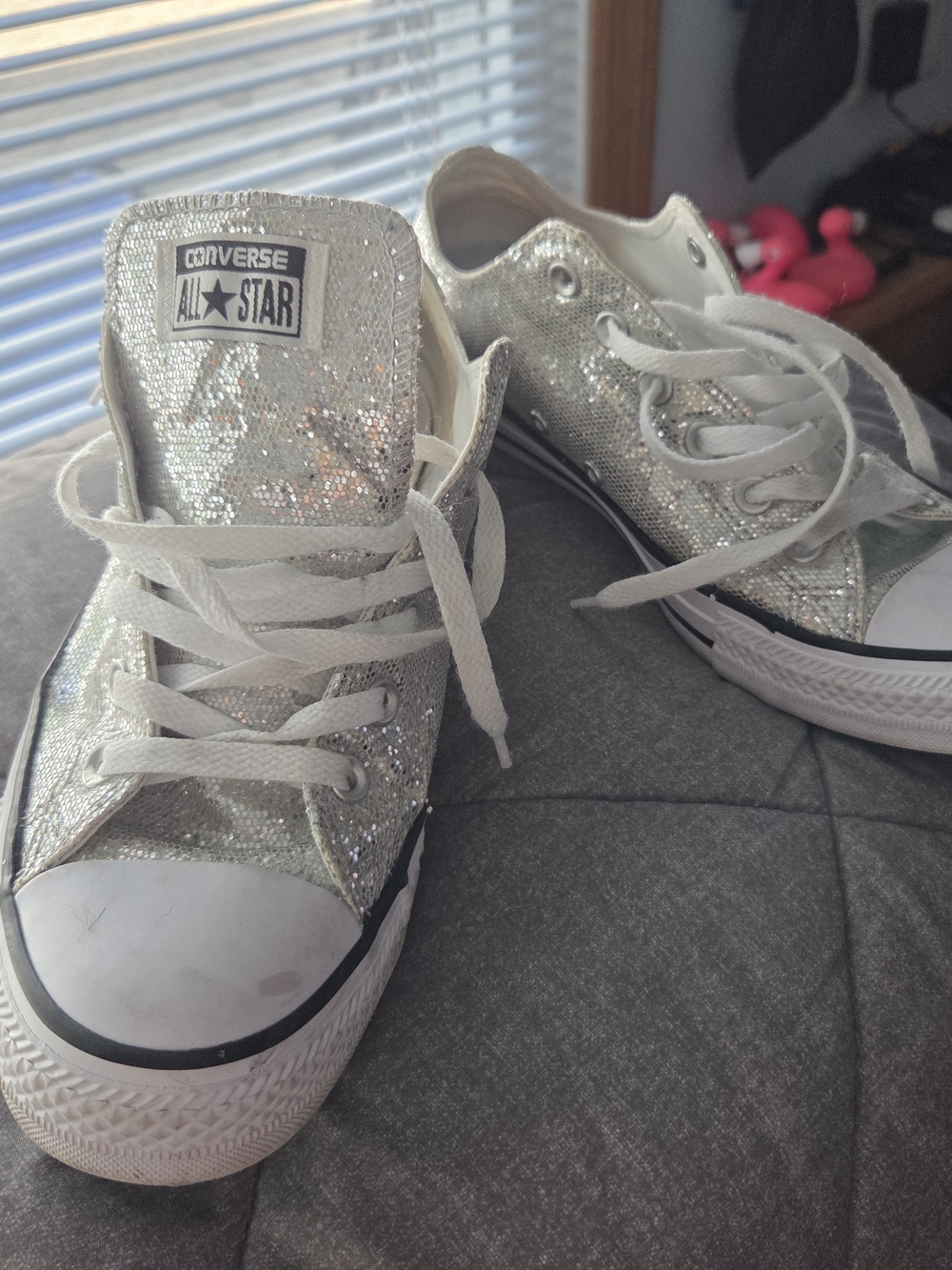 Converse All Star Silver Glitter Low Top Sneakers